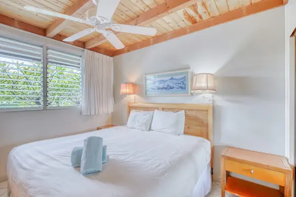 Spacious master bedroom with king bed.