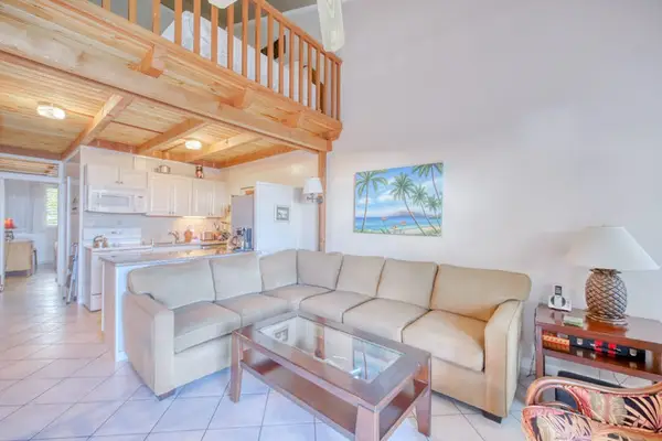 Living room with comfortable sofa bed for extra guests.