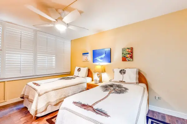 Bright guest bedroom with twin beds