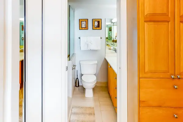 Clean bathroom with a walk-in shower