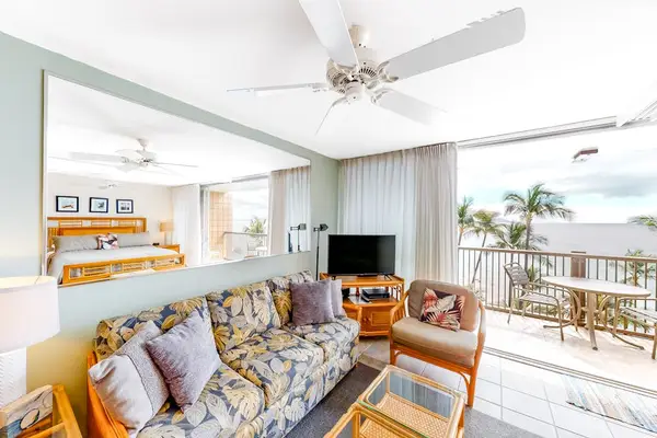 Bright living room with ocean views