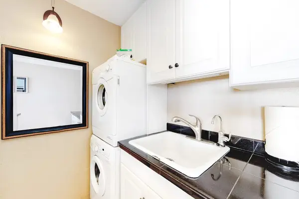 In-home stackable washer and dryer let you pack light and enjoy the convenience of doing laundry during your stay.