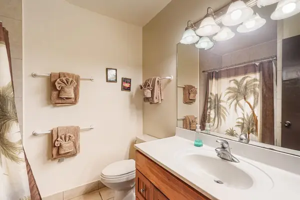 Full bathroom with vanity and shower