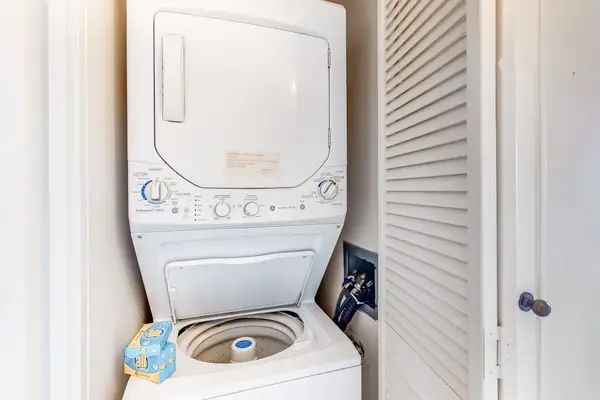 In-home stackable washer and dryer let you pack light and enjoy the convenience of doing laundry during your stay.