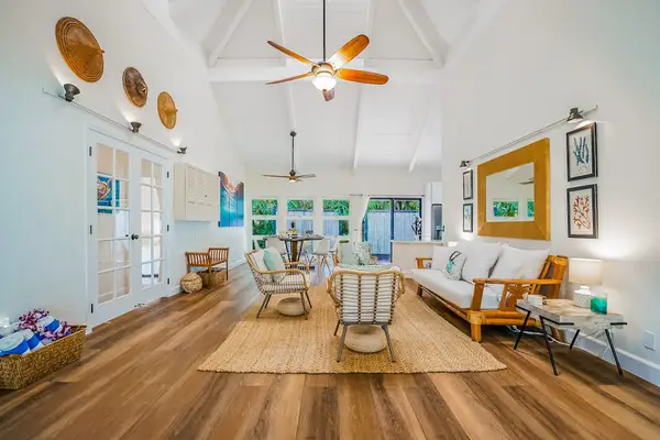 Large living room with vaulted ceilings.