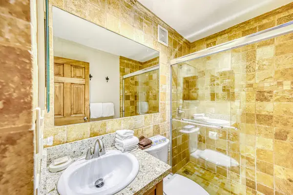 Master bathroom with a large tiled walk-in shower.
