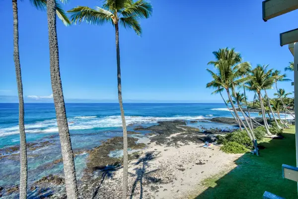 Stunning twilight ocean views with silhouetted palm trees along the beautiful property coastline