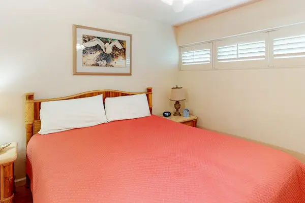Master bedroom with king sized bed.
