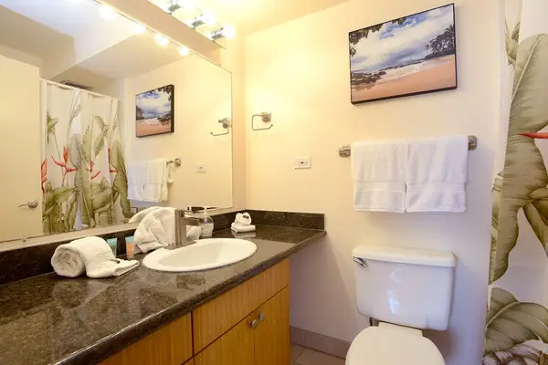 Bright full bathroom with spacious vanity and fresh finishes