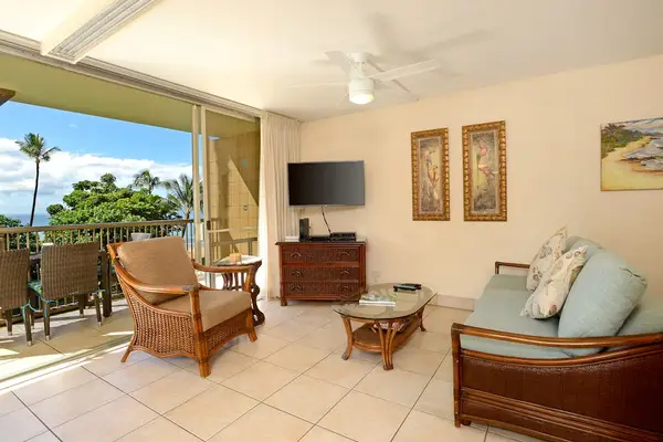 Bright living area opening to a breezy private lanai