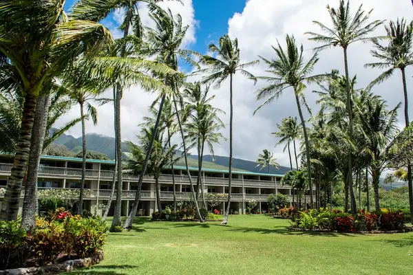 Wavecrest property sign welcomes guests amid lush tropical landscaping