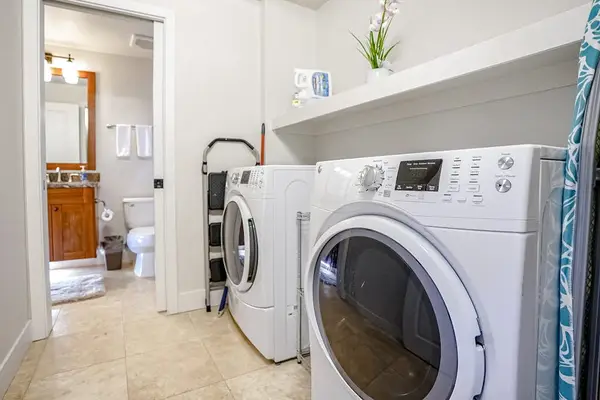 In-home front load washer and dryer let you pack light and enjoy the convenience of doing laundry during your stay.
