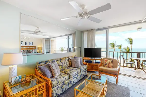Bright living room with lanai access
