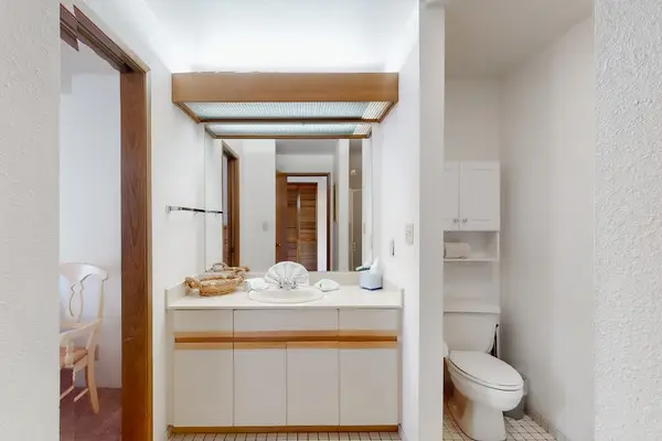 Bathroom presents fresh finishes with an easy flowing arrangement