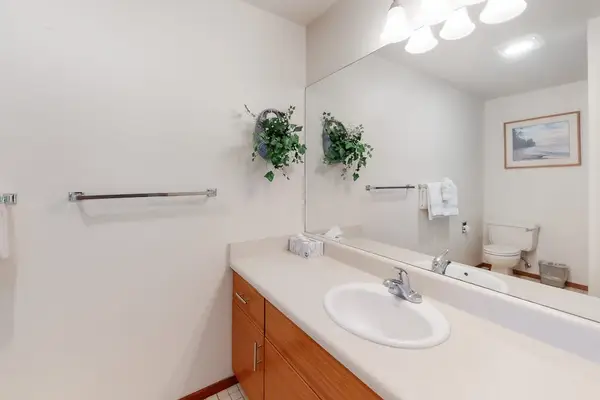 Loft ensuite bath with dual vanity