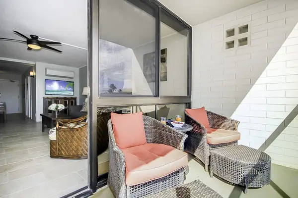 Private lanai with comfortable seating so that you can relax and take in the views.