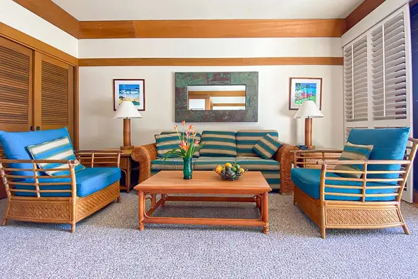 Living room with a comfortable sofa that opens to a couch for any extra guests.