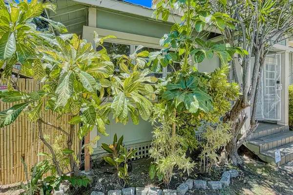 Lush tropical greenery surrounds the home's peaceful exterior