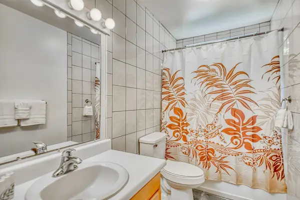 Vanity Sink, Large Mirror, Toilet & Shower/Tub Combination