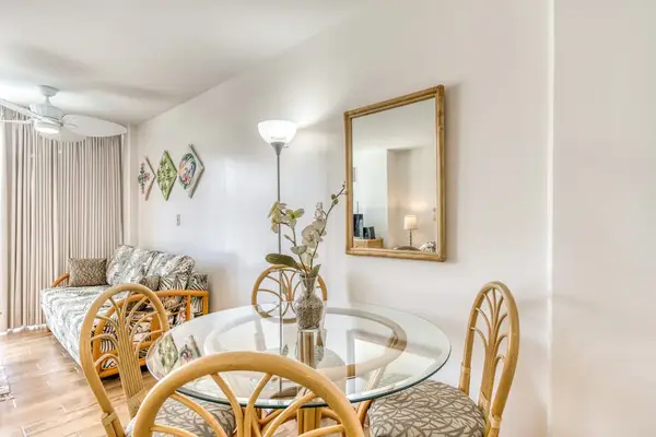 Gather around the round dining table for comfortable meals and shared moments.