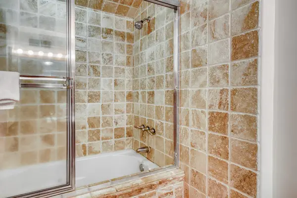 Tiled shower with a relaxing tub