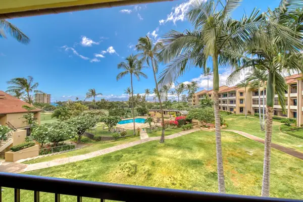 Tropical lawn with resort views