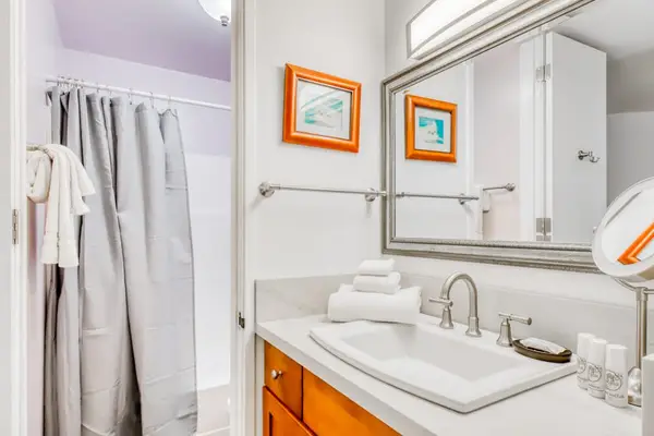 Modern bathroom with a spacious vanity and shower