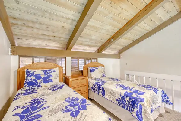 Bright loft bedroom for family stays