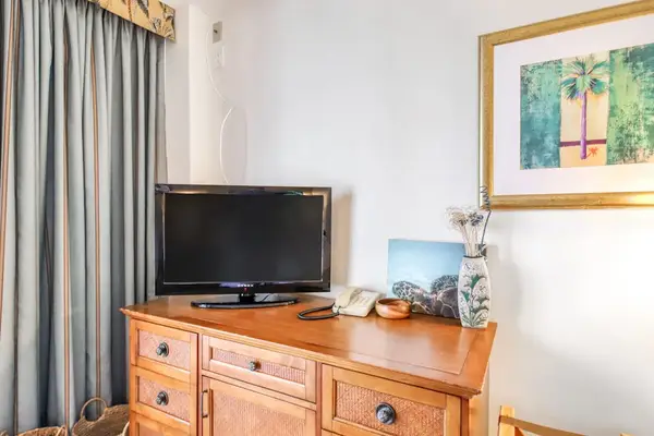 TV and dresser provide entertainment and convenient storage