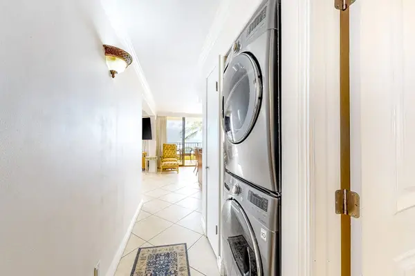 In-home stackable washer and dryer let you pack light and enjoy the convenience of doing laundry during your stay.