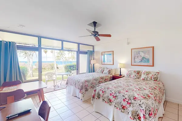 Open studio layout connects sleeping area with bright kitchen