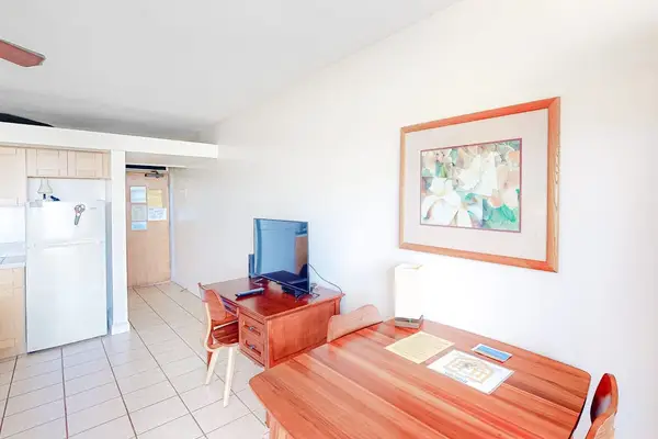 Open studio layout connects sleeping area with bright dining