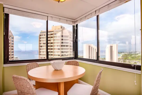 Warm and inviting dining area with abundant daylight