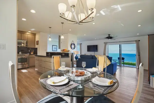 Elegant dining space with a statement chandelier