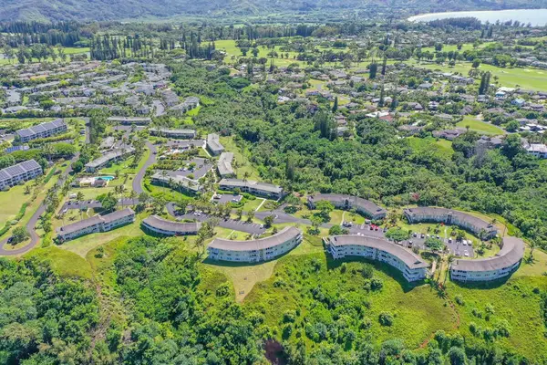 Aerial view showcasing the resort's layout amid lush greenery