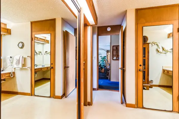 The spacious bathroom vanity makes getting ready easy and comfortable.