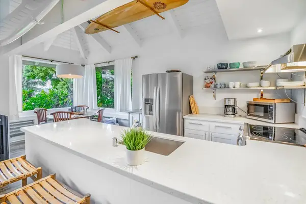 Large kitchen island perfect for meal prep and casual dining.