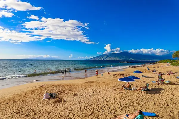 Beautiful beach views with mountains rising in the distance
