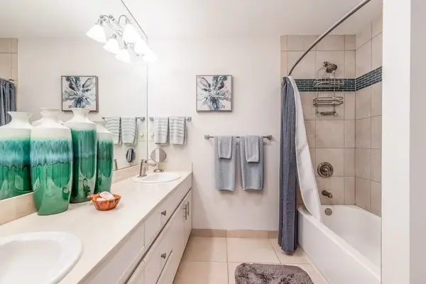 Bright Bathroom With Shower Tub Combo