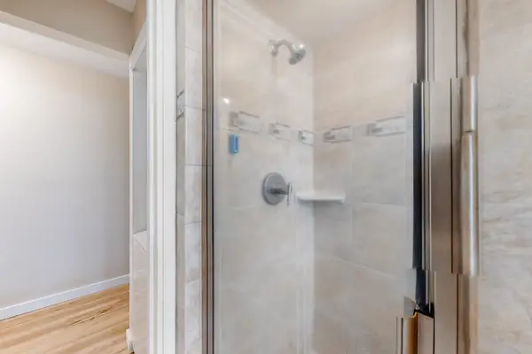 Walk-in shower with clean modern finishes