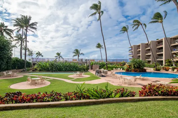 Resort Pool Surrounded By Lush Tropical Gardens