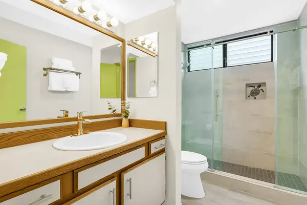 Full Bathroom with Large Vanity & Glass Walk-In Shower