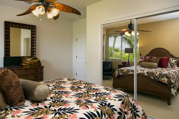Tropical Guest Bedroom Suite with Queen Bed & Ceiling Fan