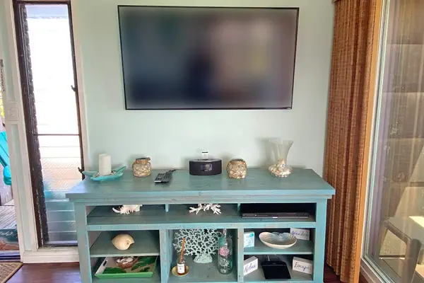 Ocean front living room with flat screen TV