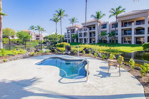 Resort Hot Tub Spa Framed by Palm Trees & Quiet Water Features