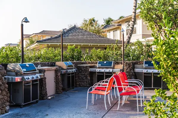 Outdoor BBQ Station with Stainless Steel Grills & Seating