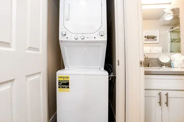 In-home stackable washer and dryer let you pack light and enjoy the convenience of doing laundry during your stay.