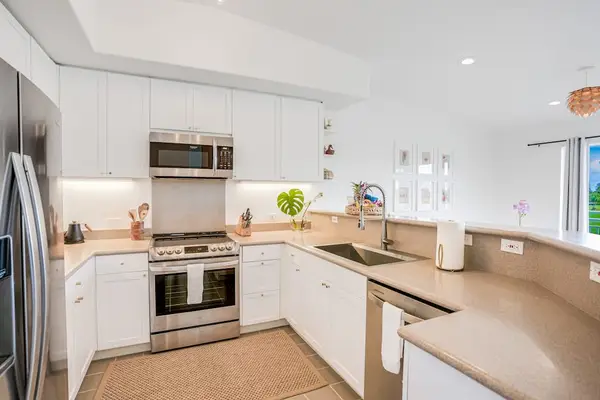 Fully equipped modern kitchen featuring stainless steel appliances and ample counter space