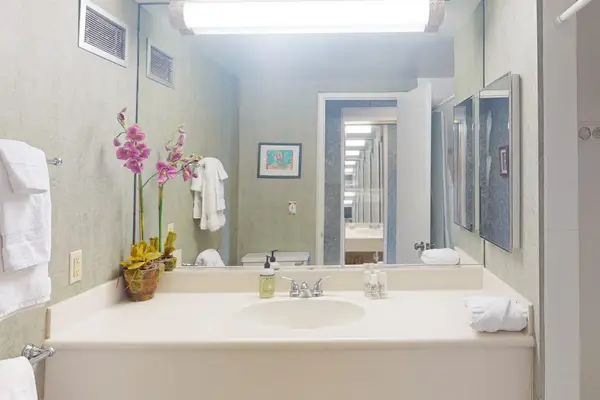 Bright bathroom vanity offers plenty of space for daily routines