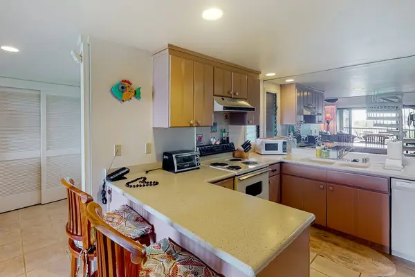 Kitchen counters display practical appliances and bright preparation surfaces today